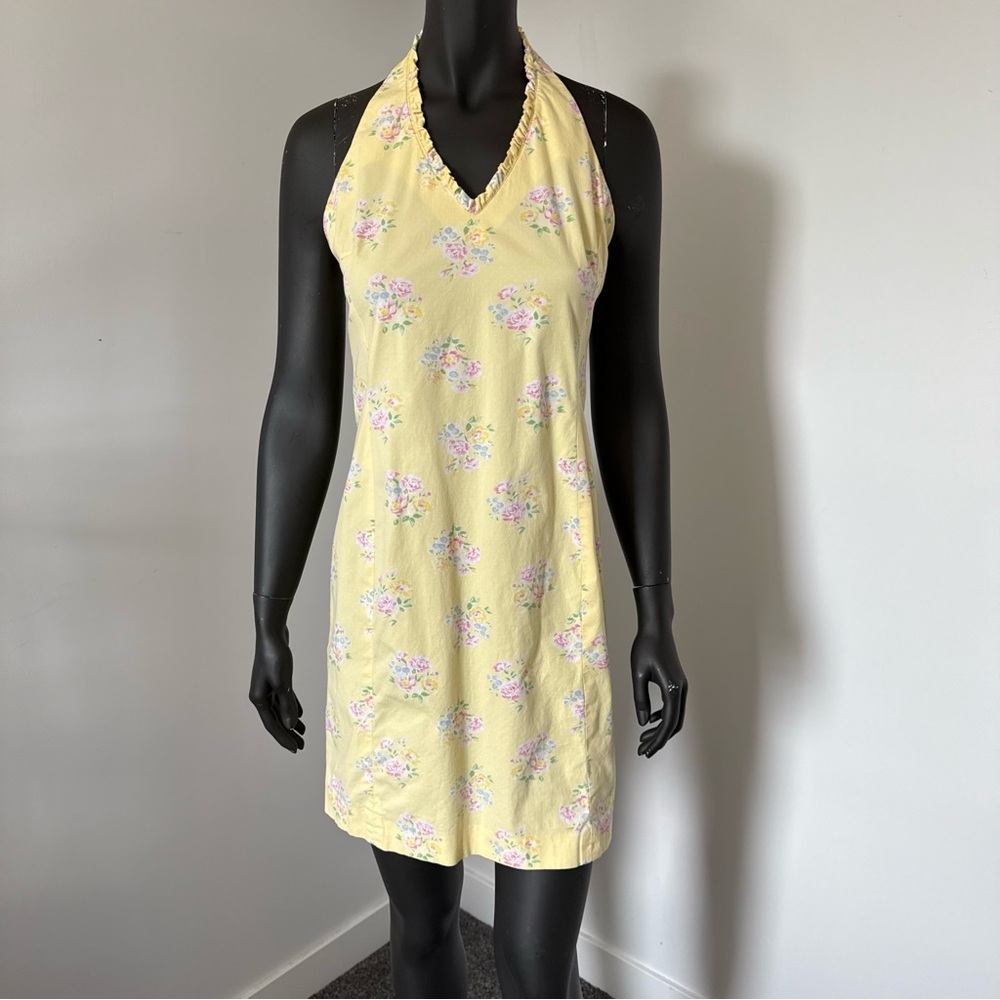 Yellow Floral Halter Summer Dress